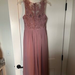Mauve bridesmaids dress with lace back